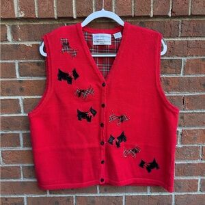 Vintage y2K Marisa Christina 2000 Collection Red Knit Sweater Vest Size XL Dog